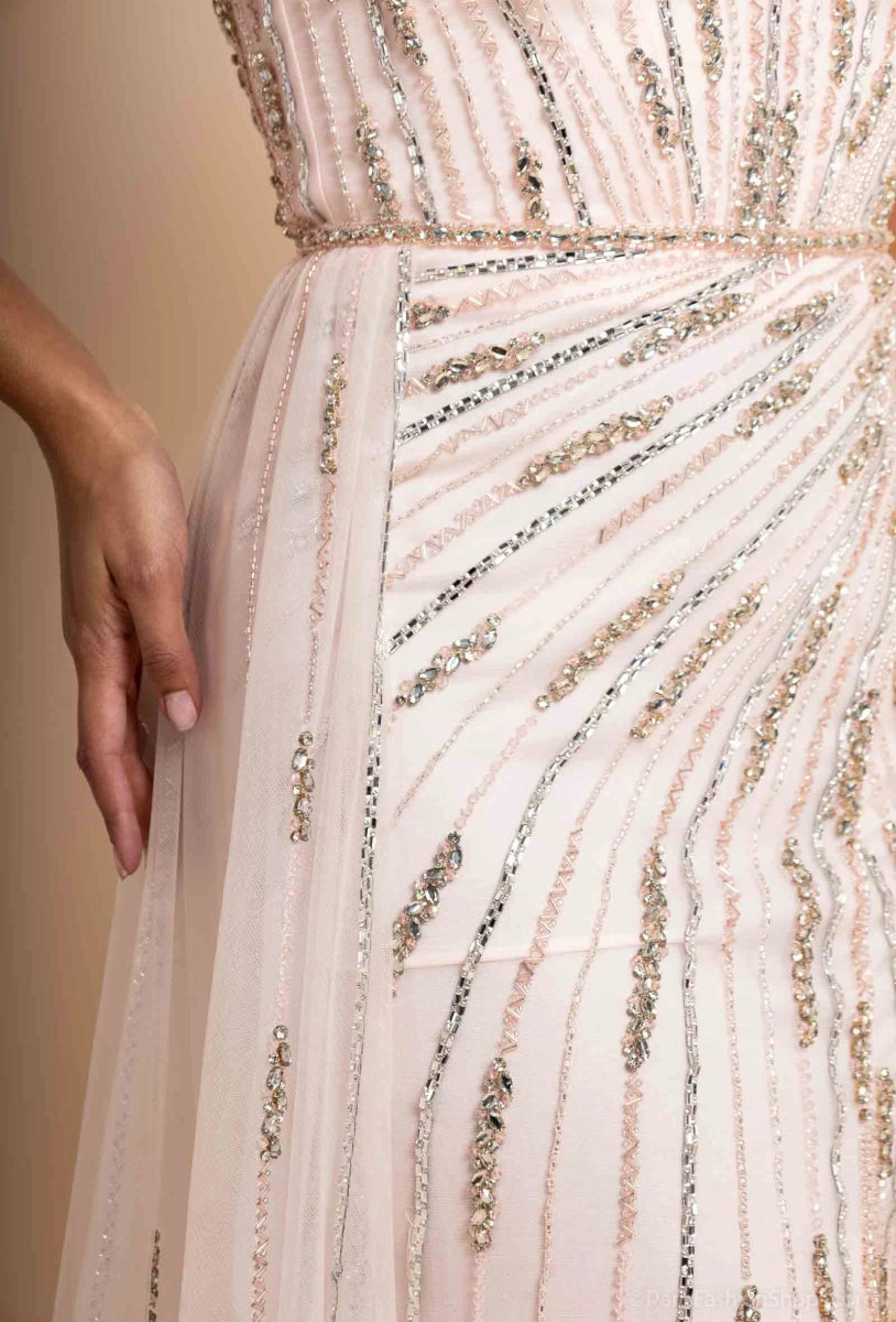 Robe de cocktail rose perlée coupe fourreau avec surjupe - RIVE GAUCHE