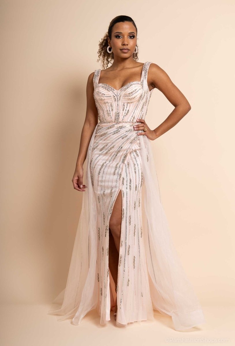 Robe de cocktail rose perlée coupe fourreau avec surjupe - RIVE GAUCHE