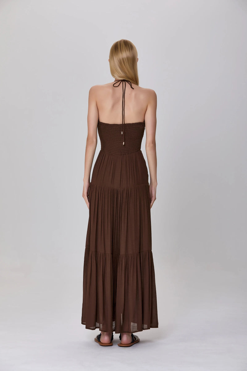 Robe de soirée Callisto ajourée chocolat - RIVE GAUCHE
