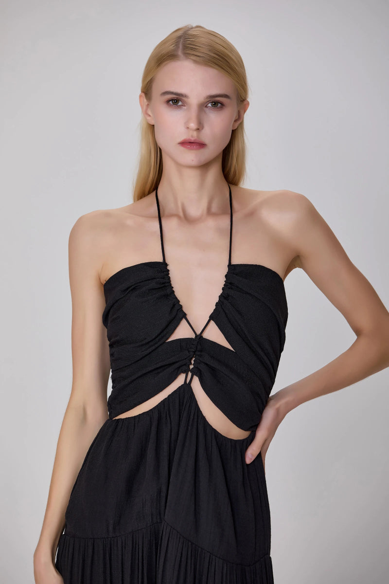 Robe de soirée Callisto ajourée noire - RIVE GAUCHE