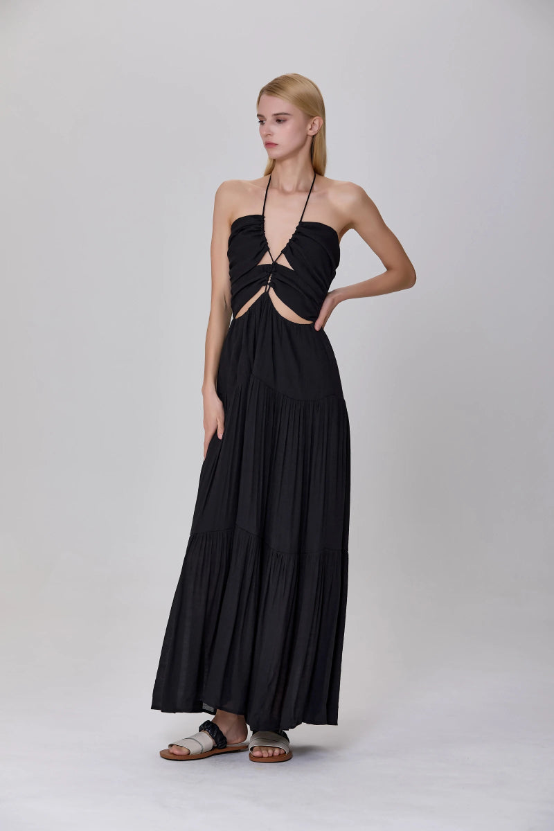 Robe de soirée Callisto ajourée noire - RIVE GAUCHE