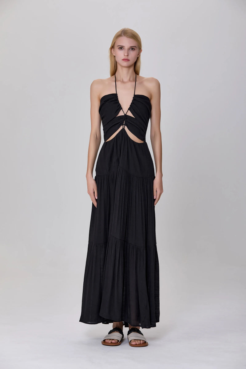 Robe de soirée Callisto ajourée noire - RIVE GAUCHE