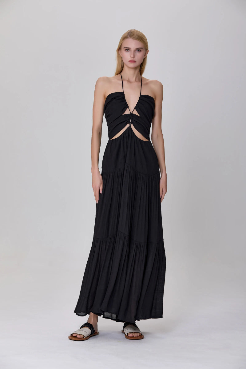 Robe de soirée Callisto ajourée noire - RIVE GAUCHE