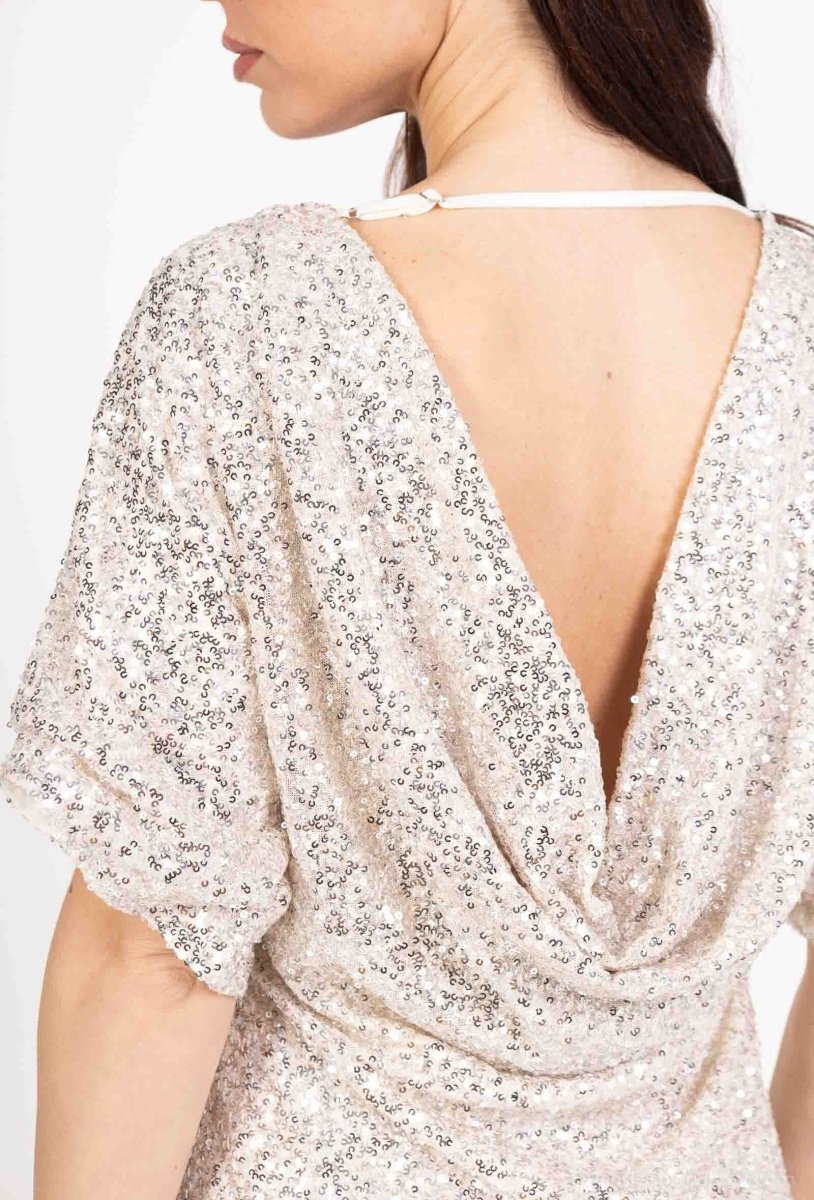 Robe de soirée écrue dos nu à manches courtes - RIVE GAUCHE