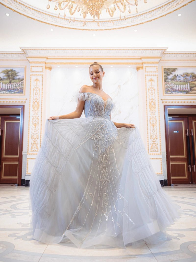 Robe de soirée évasée argentée coupe princesse - RIVE GAUCHE