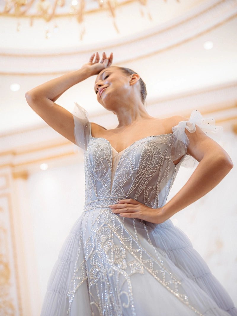 Robe de soirée évasée argentée coupe princesse - RIVE GAUCHE