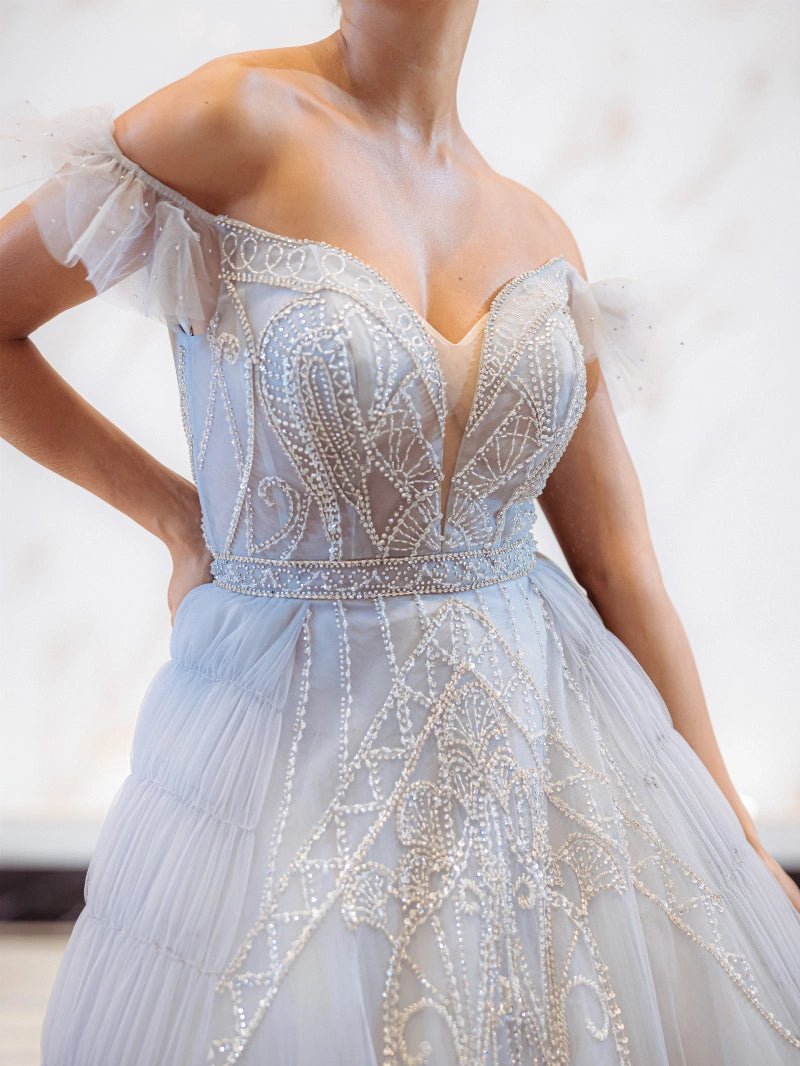 Robe de soirée évasée argentée coupe princesse - RIVE GAUCHE