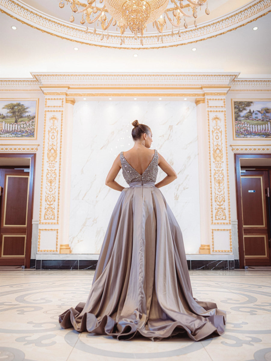 Robe de soirée grise perles & sequins - RIVE GAUCHE