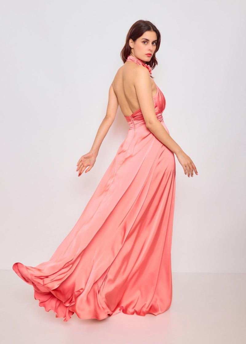 Robe de soirée longue fendue corail - RIVE GAUCHE