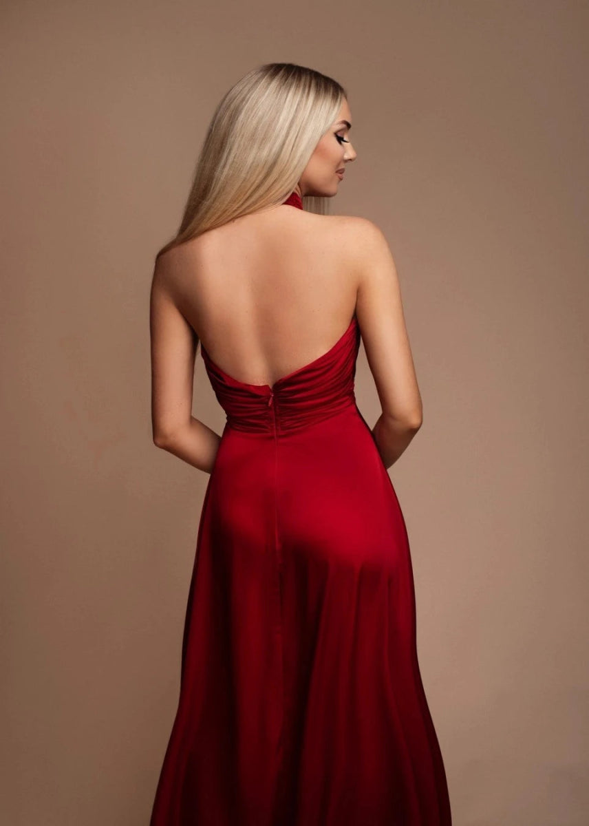 Robe de soirée longue fendue rouge grenat - RIVE GAUCHE