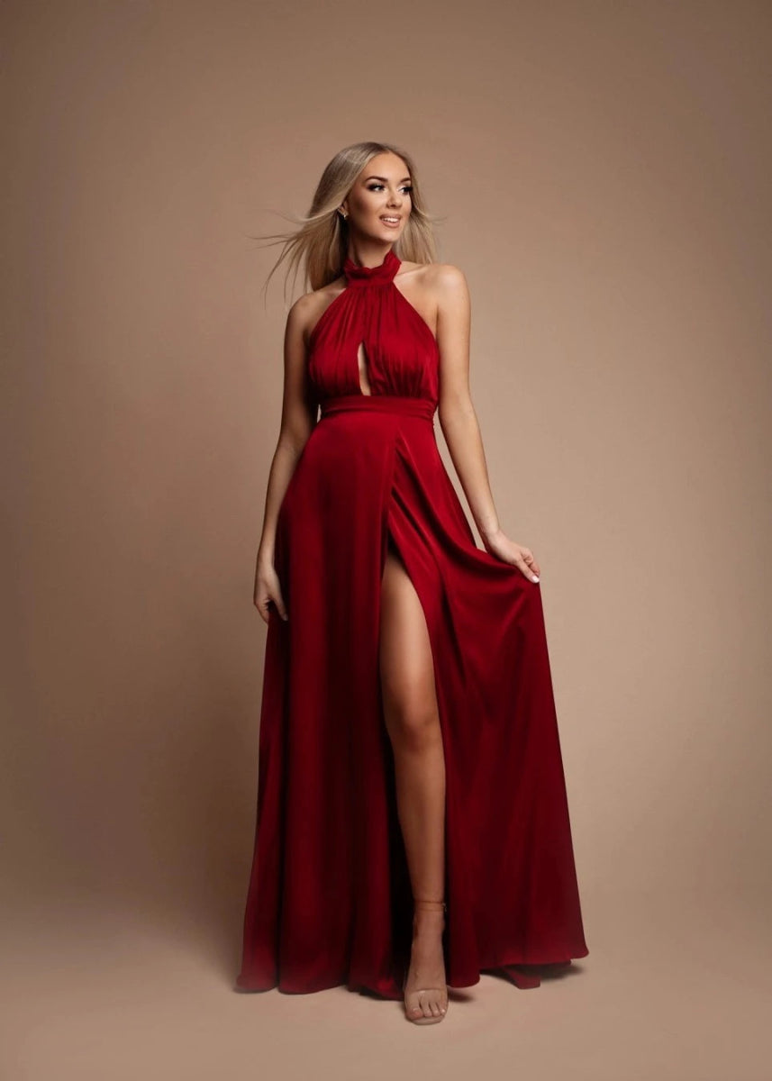 Robe de soirée longue fendue rouge grenat - RIVE GAUCHE