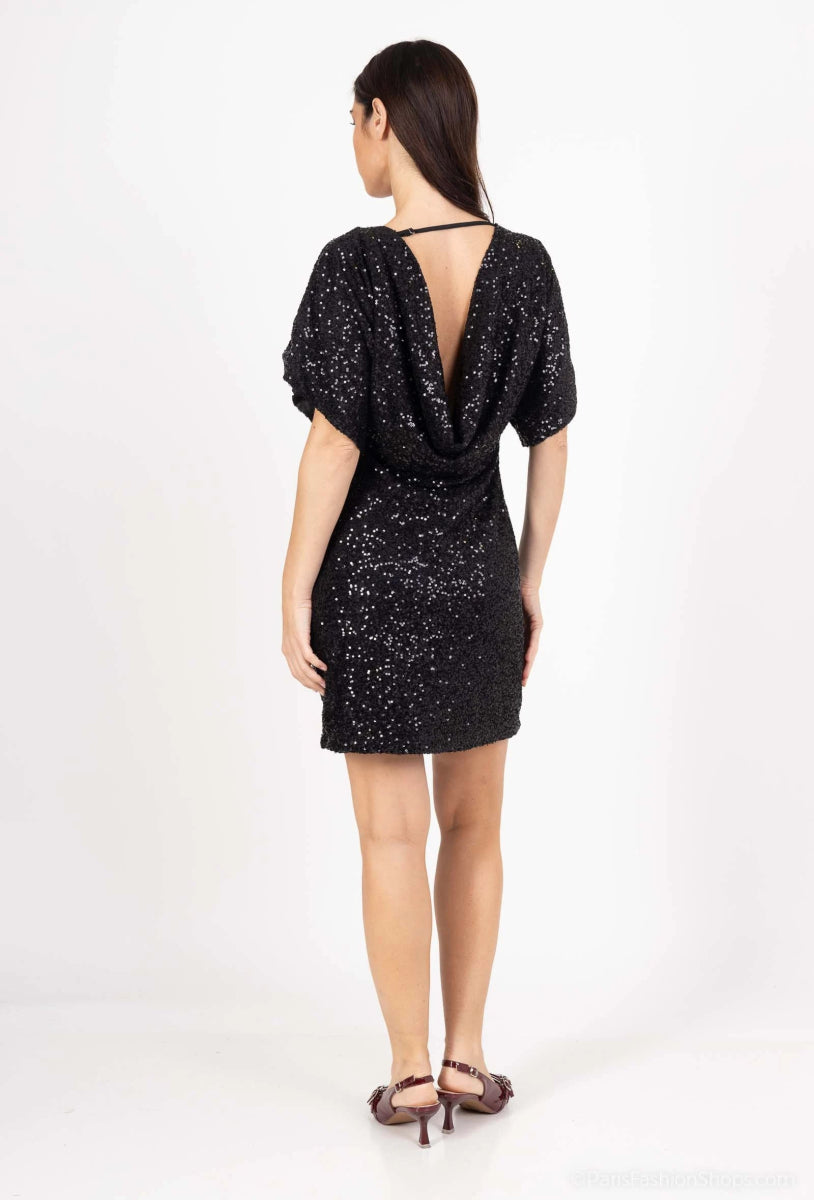 Robe de soirée noire dos nu à manches courtes - RIVE GAUCHE