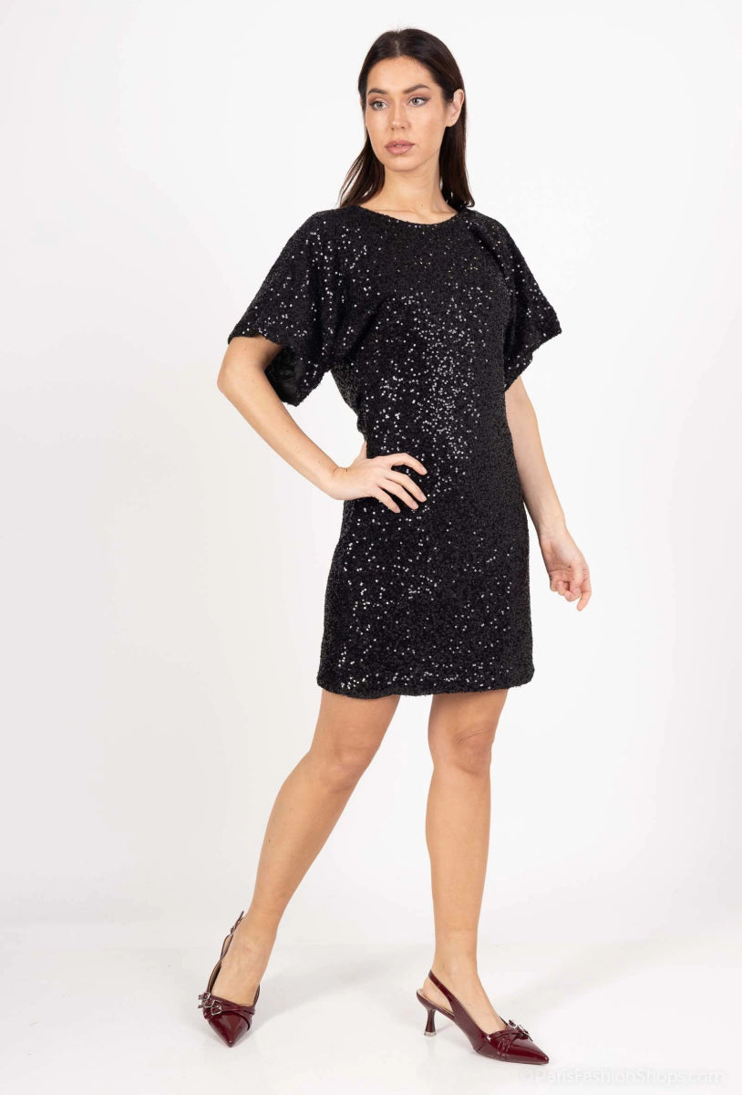 Robe de soirée noire dos nu à manches courtes - RIVE GAUCHE