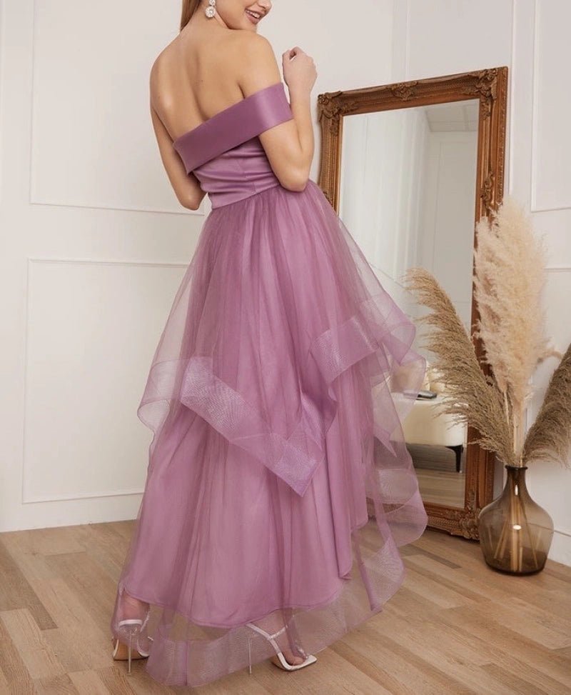 Robe de soirée rose à volants avec bretelle croisée - RIVE GAUCHE