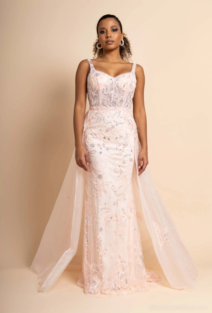 Robe de soirée rose avec surjupe - RIVE GAUCHE