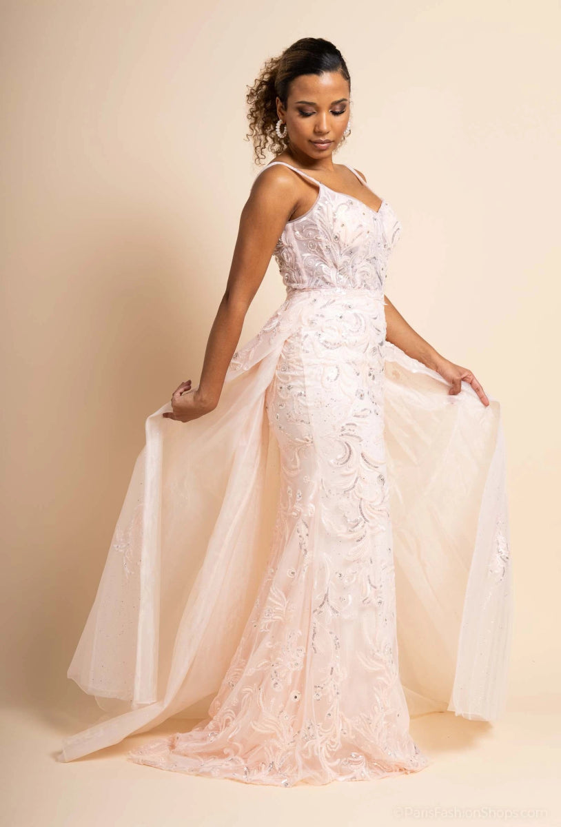 Robe de soirée rose avec surjupe - RIVE GAUCHE