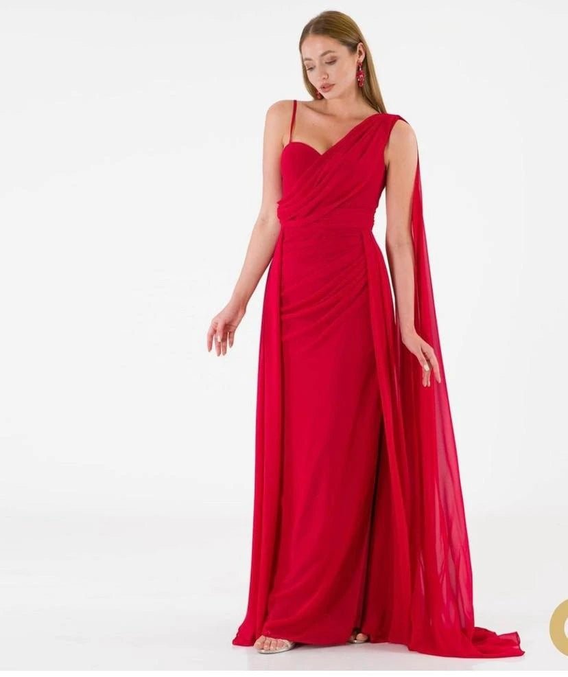 Robe de soirée rouge longue drapée - RIVE GAUCHE