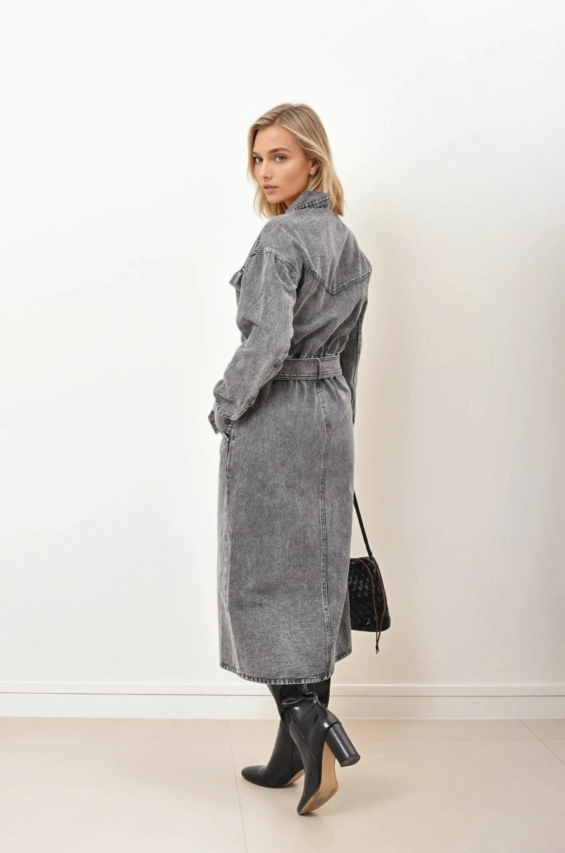 Robe en denim délavé avec ceinture à nouée - RIVE GAUCHE