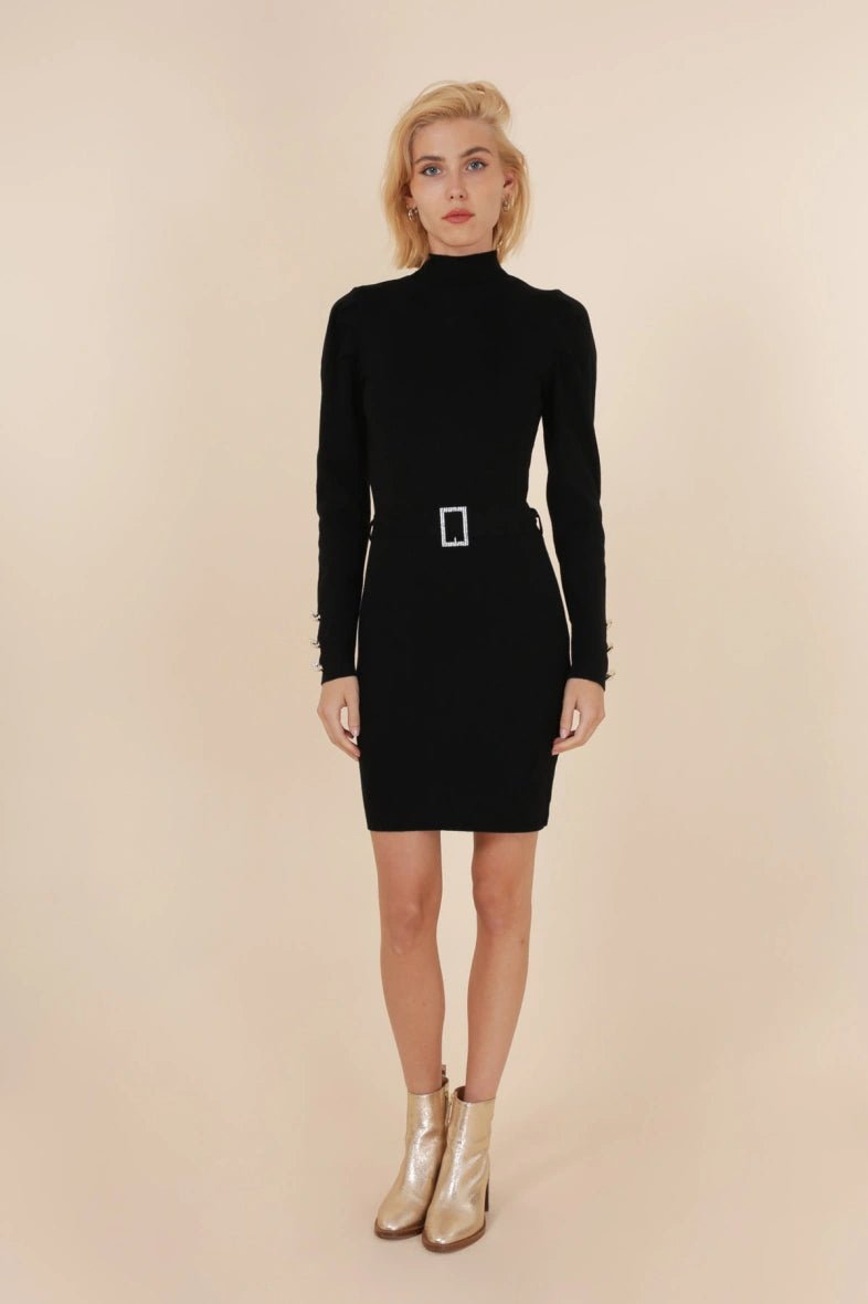 Robe pull en maille noire avec boucle - RIVE GAUCHE