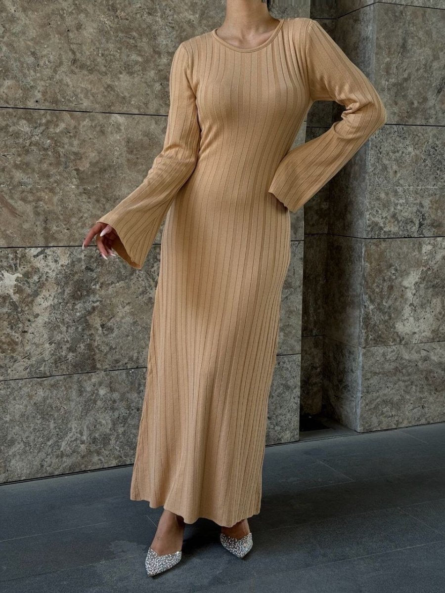 Robe pull maille côtelée camel - RIVE GAUCHE