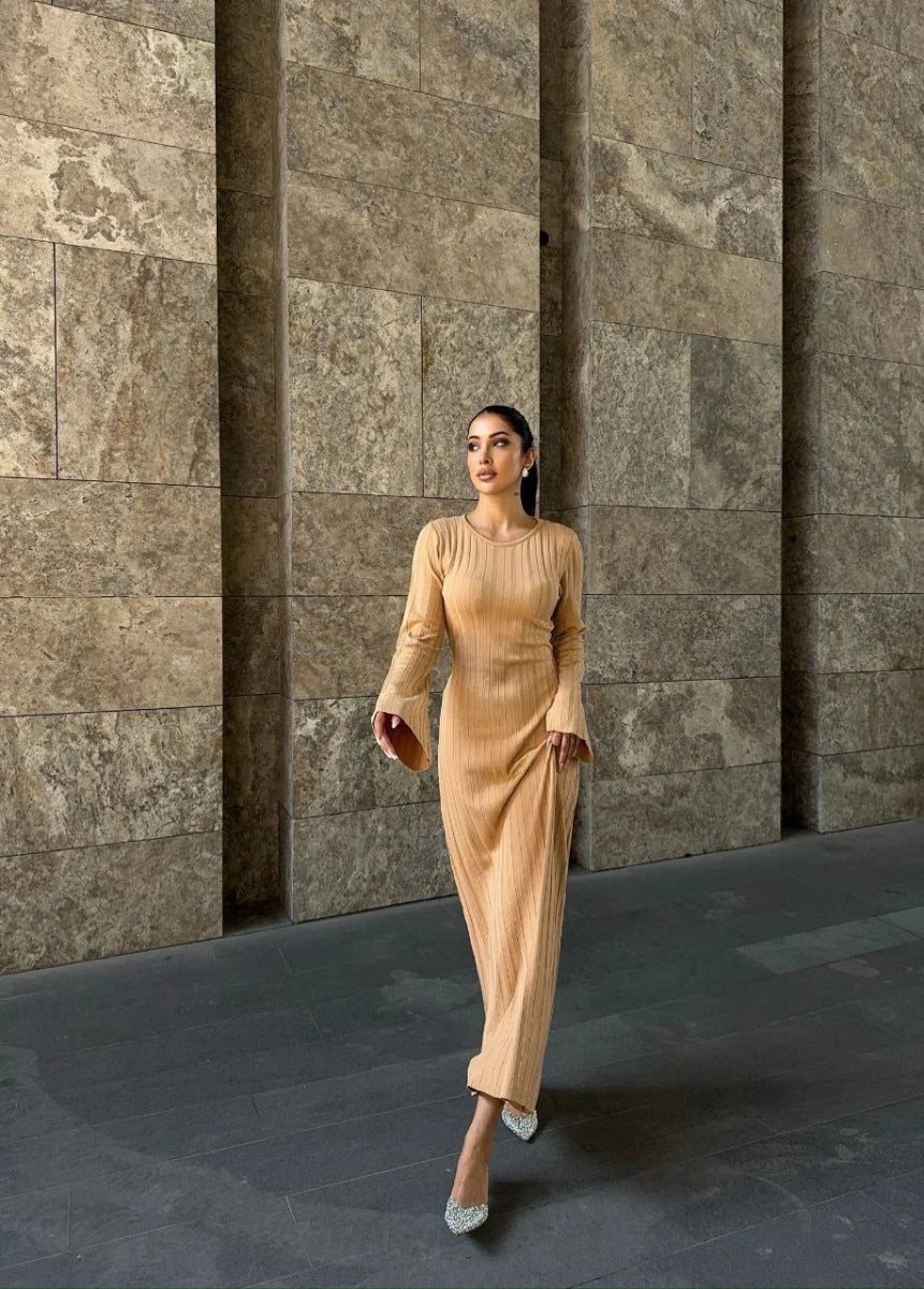 Robe pull maille côtelée camel - RIVE GAUCHE