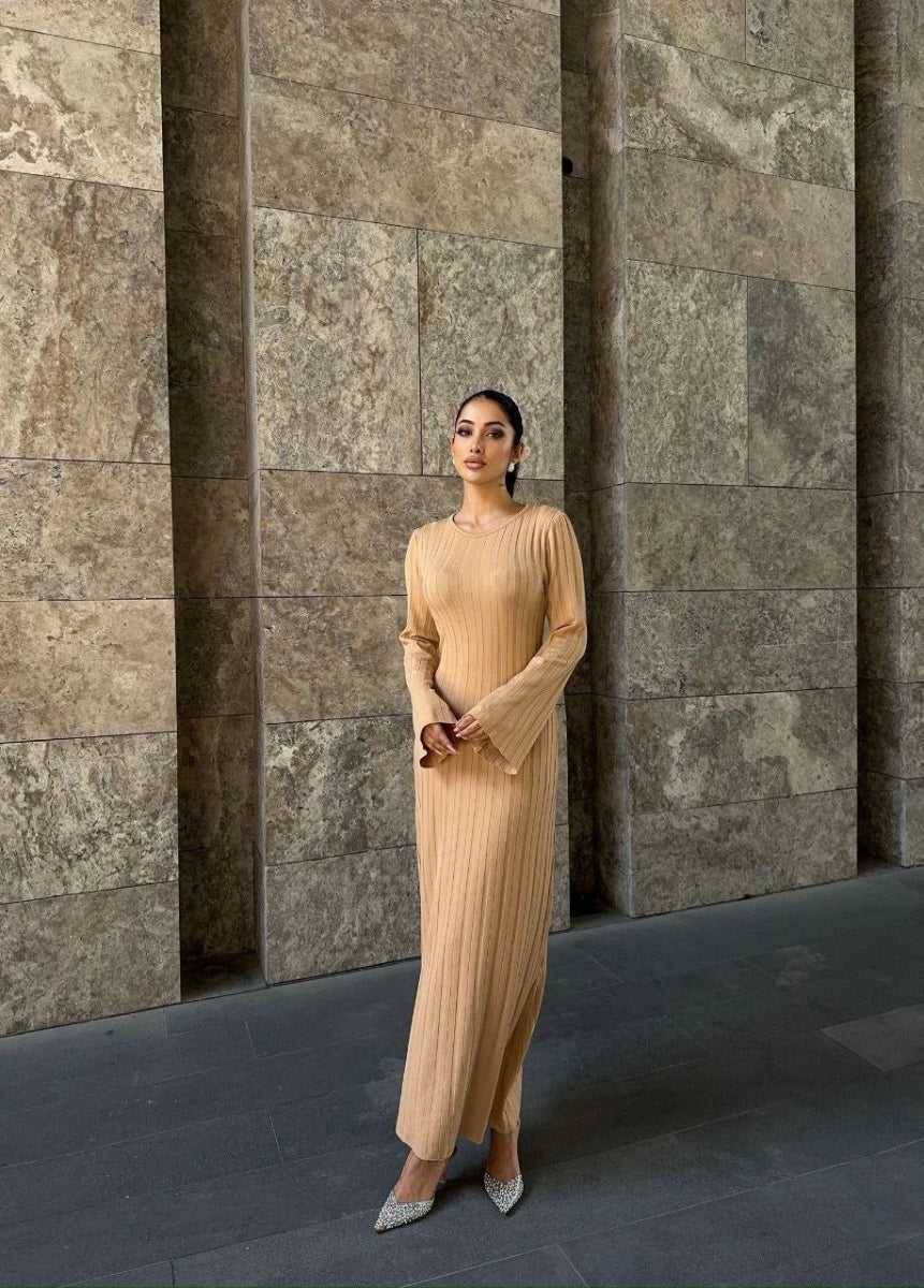 Robe pull maille côtelée camel - RIVE GAUCHE