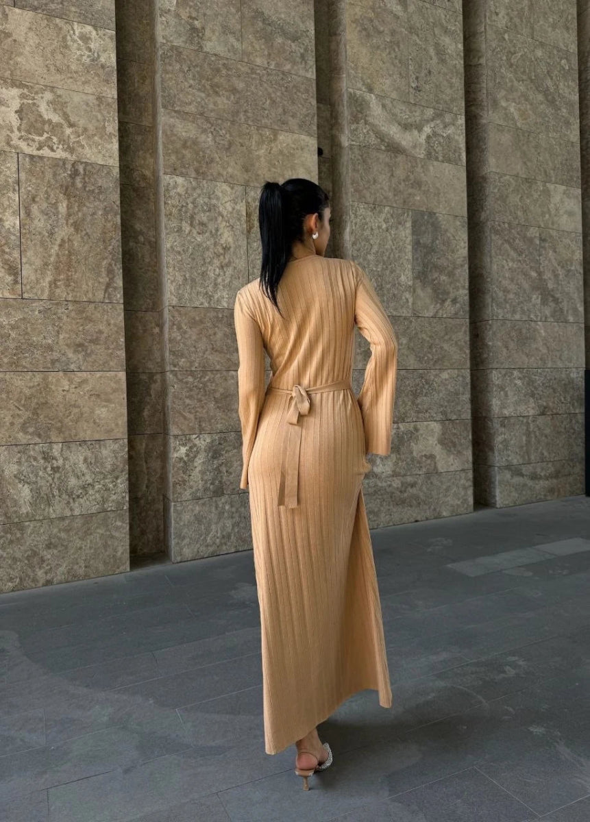 Robe pull maille côtelée camel - RIVE GAUCHE