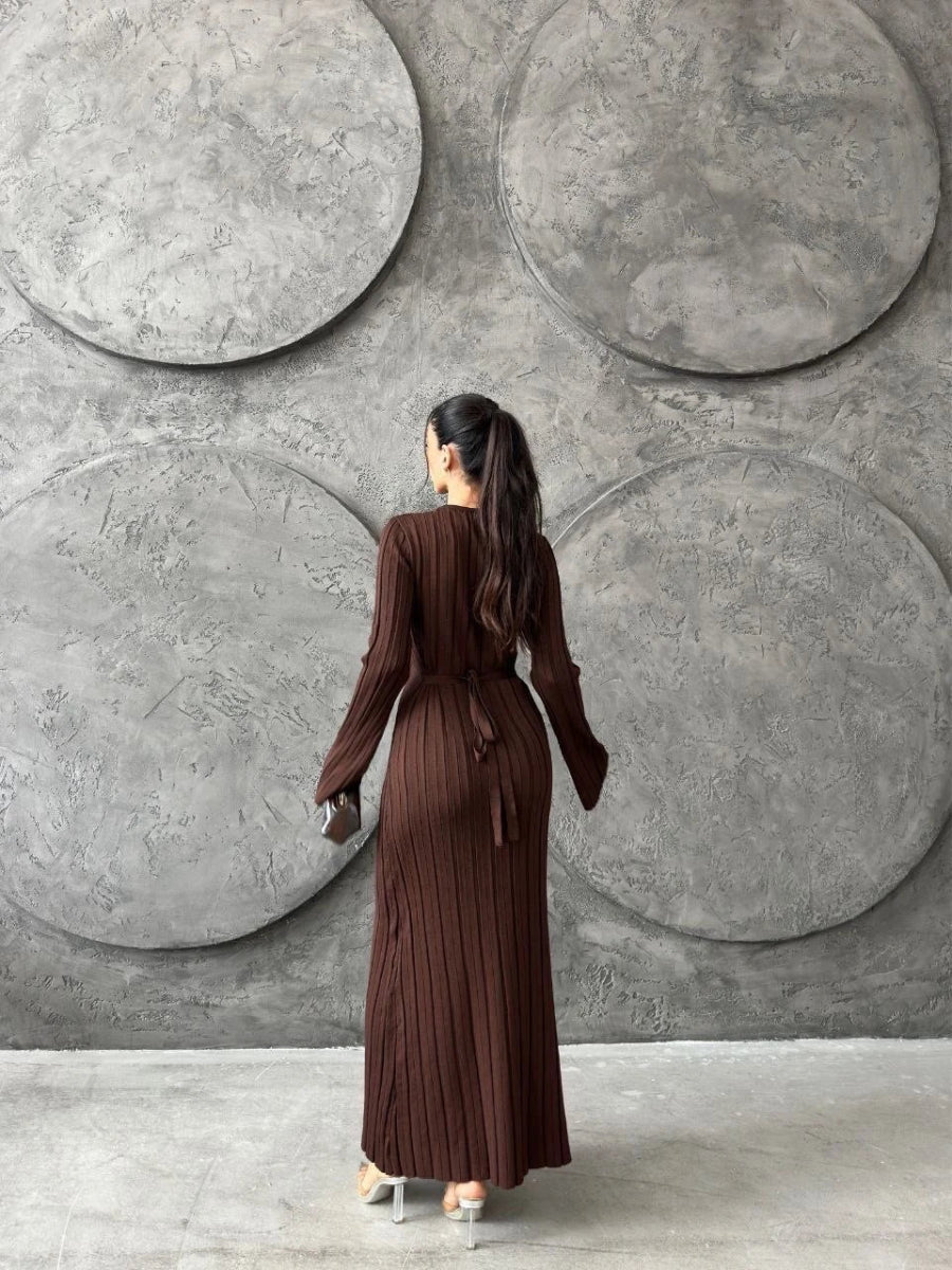 Robe pull maille côtelée chocolat - RIVE GAUCHE