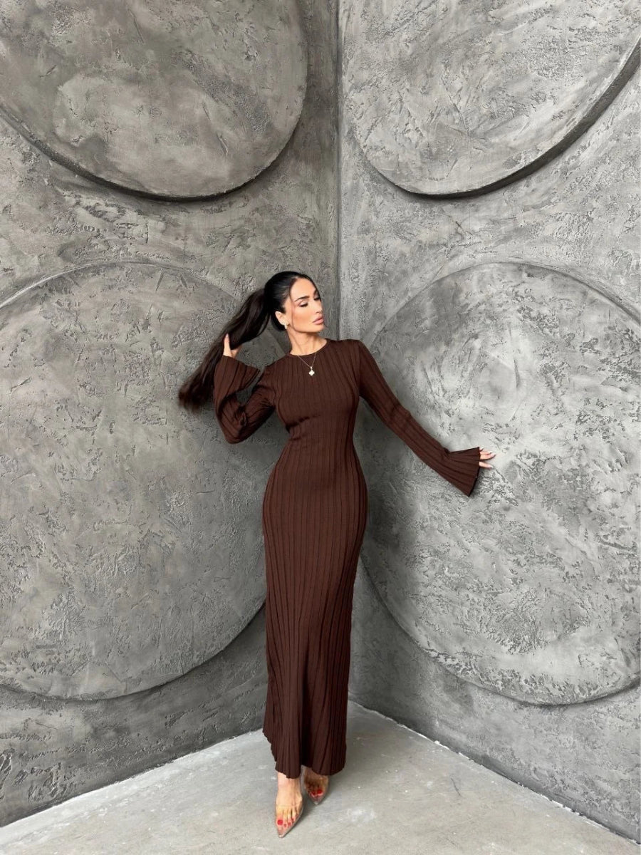 Robe pull maille côtelée chocolat - RIVE GAUCHE