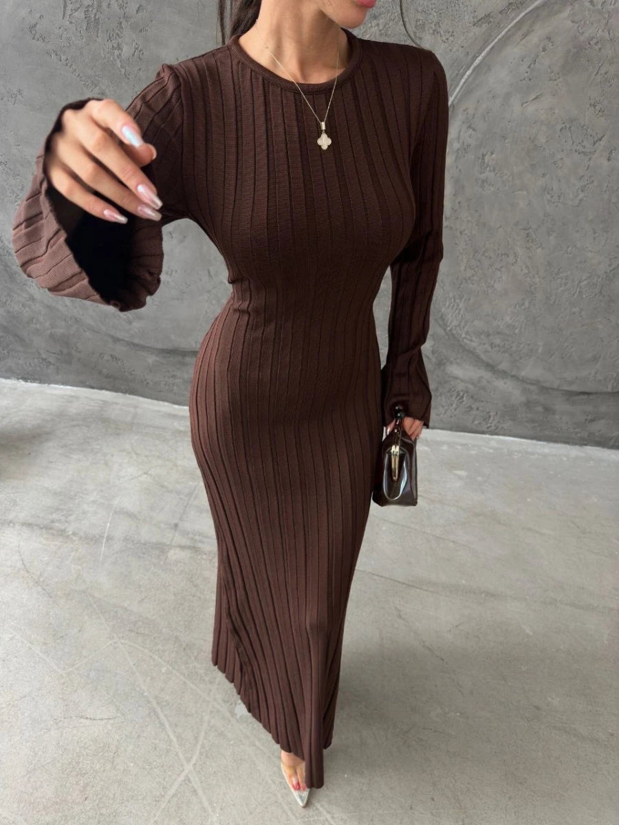 Robe pull maille côtelée chocolat - RIVE GAUCHE