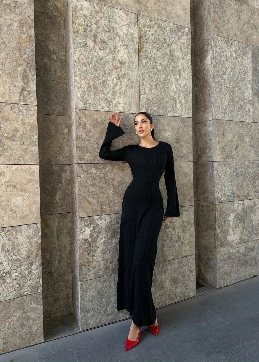 Robe pull maille côtelée noir - RIVE GAUCHE