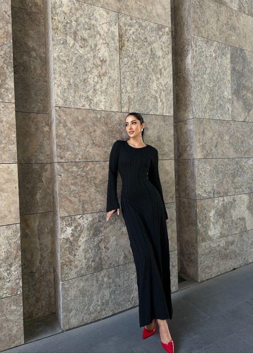 Robe pull maille côtelée noir - RIVE GAUCHE