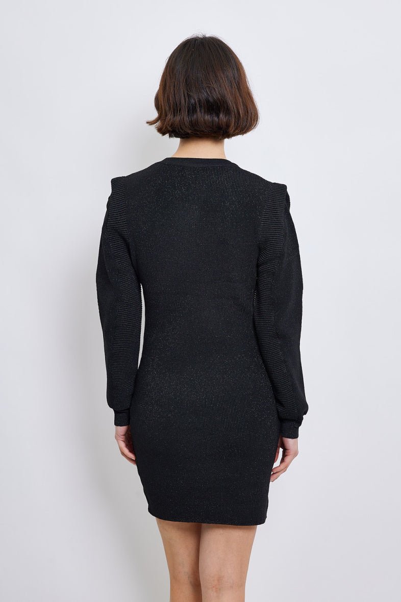 Robe pull noir à manches longues et épaulettes - RIVE GAUCHE