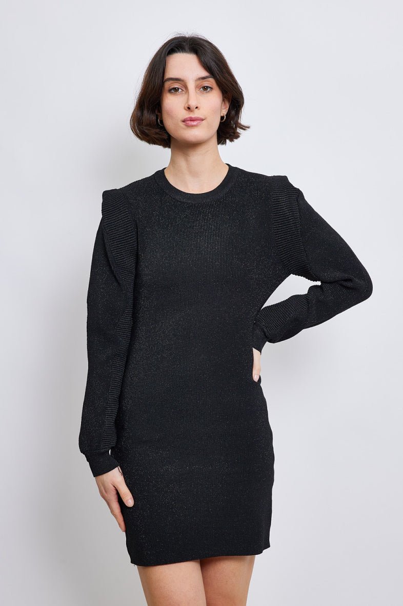 Robe pull noir à manches longues et épaulettes - RIVE GAUCHE