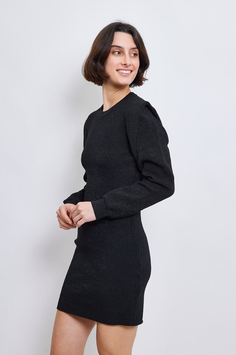 Robe pull noir à manches longues et épaulettes - RIVE GAUCHE