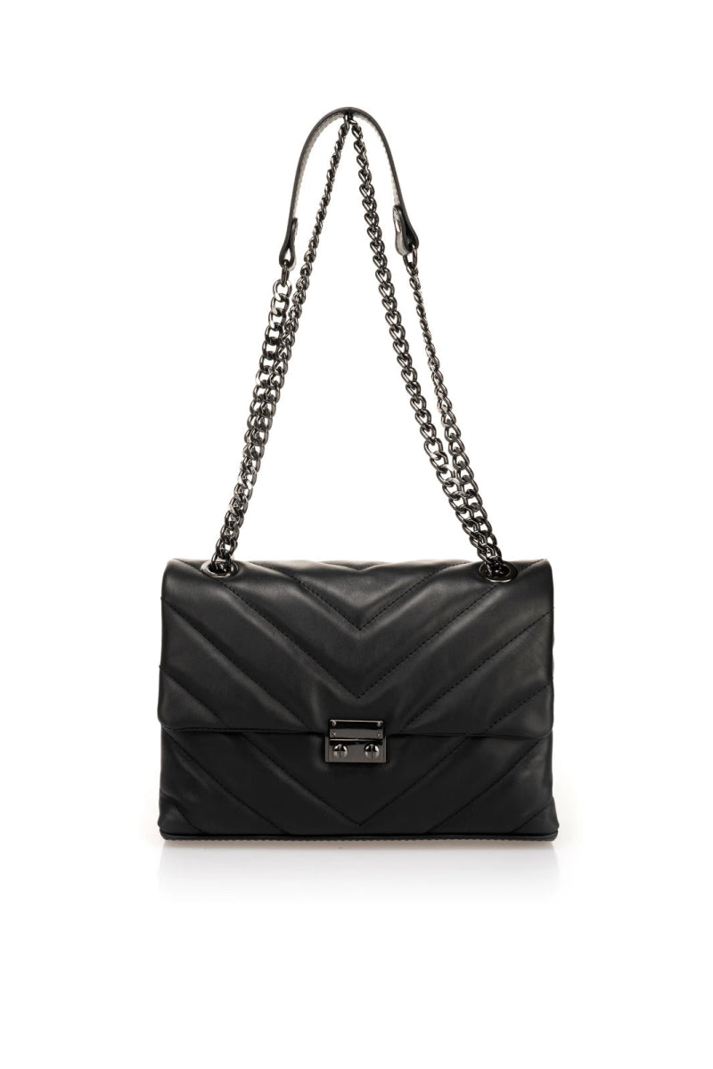 Sac à bandoulière en cuir réel noir - RIVE GAUCHE