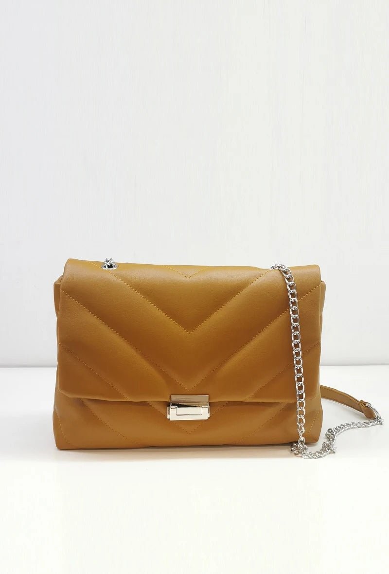 Sac à bandoulière en similicuir matelassé camel - RIVE GAUCHE