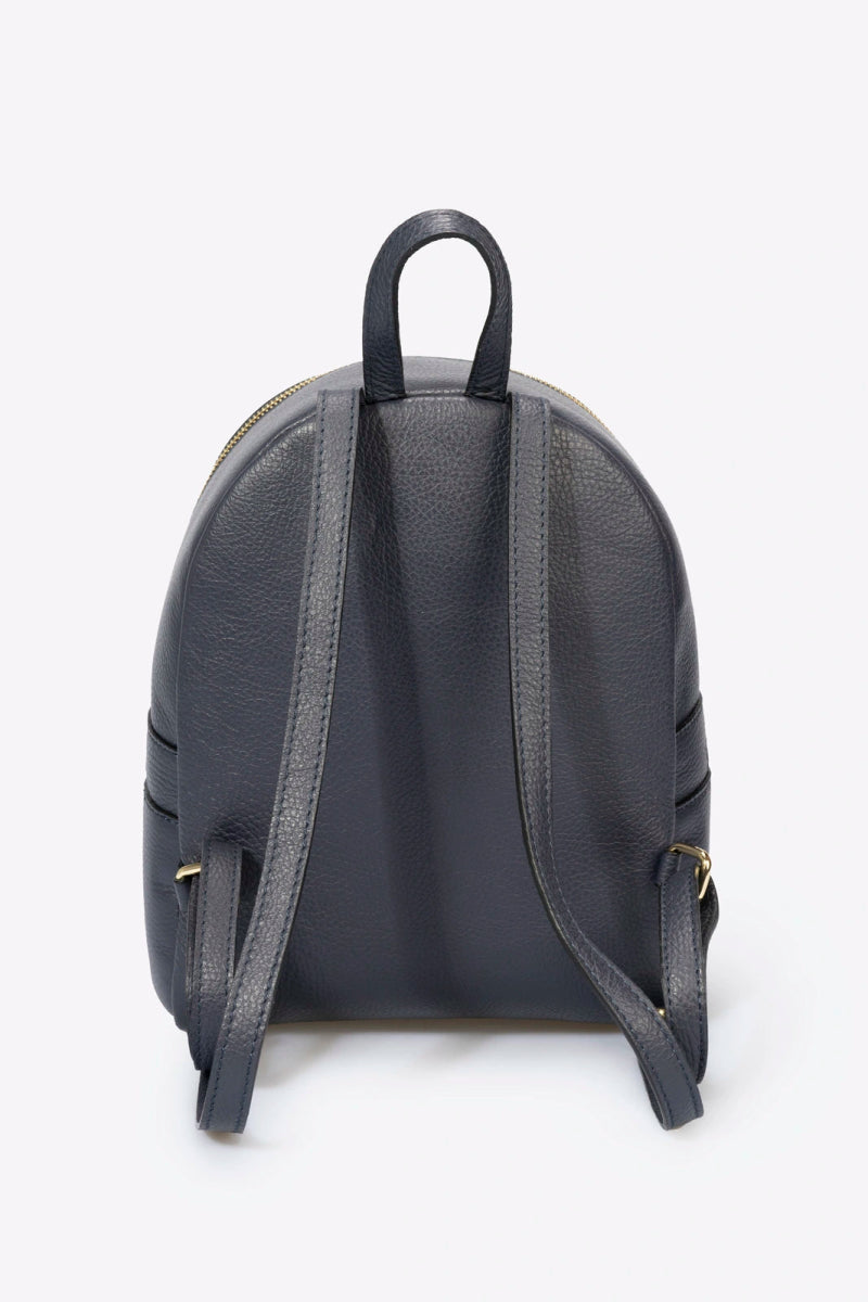 Sac à dos en cuir véritable bleu foncé avec bretelles réglables - RIVE GAUCHE