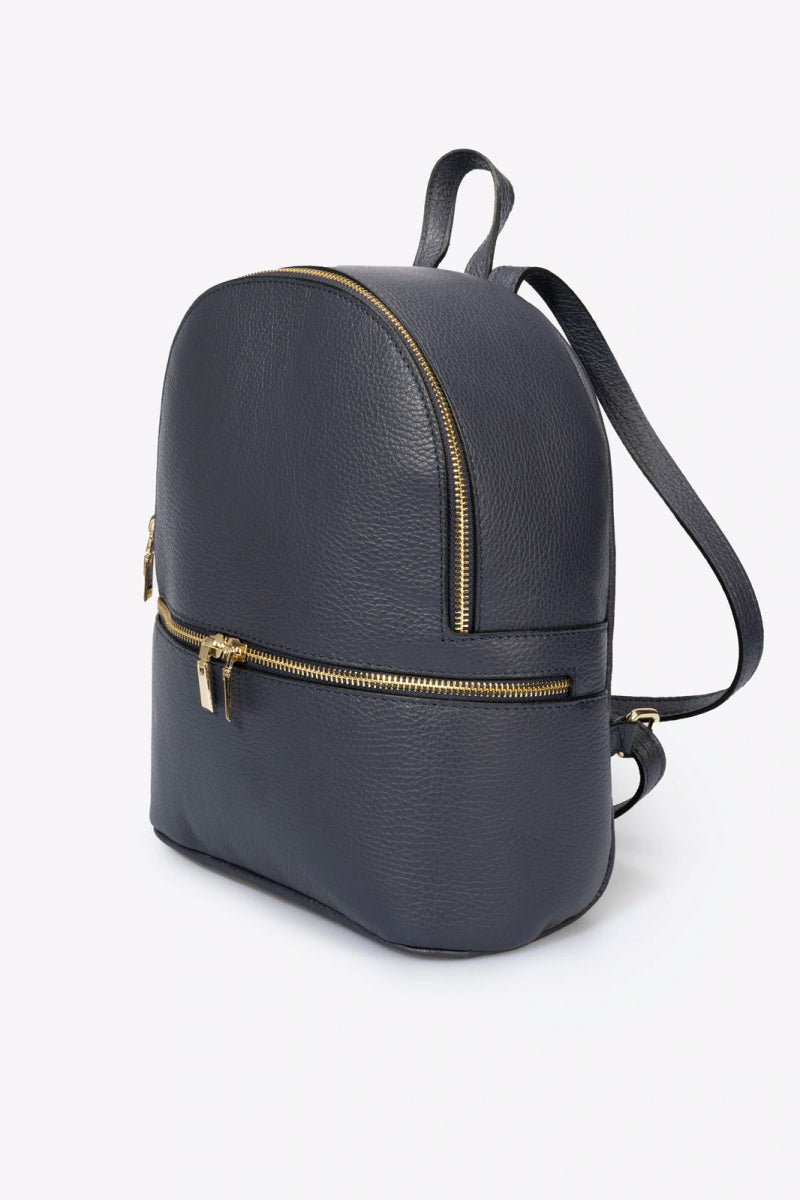 Sac à dos en cuir véritable bleu foncé avec bretelles réglables - RIVE GAUCHE