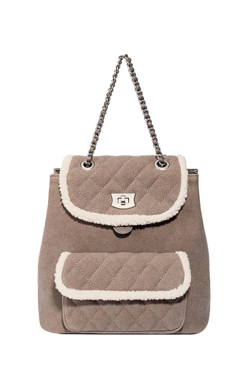 Sac à dos taupe bordure moumoute - RIVE GAUCHE