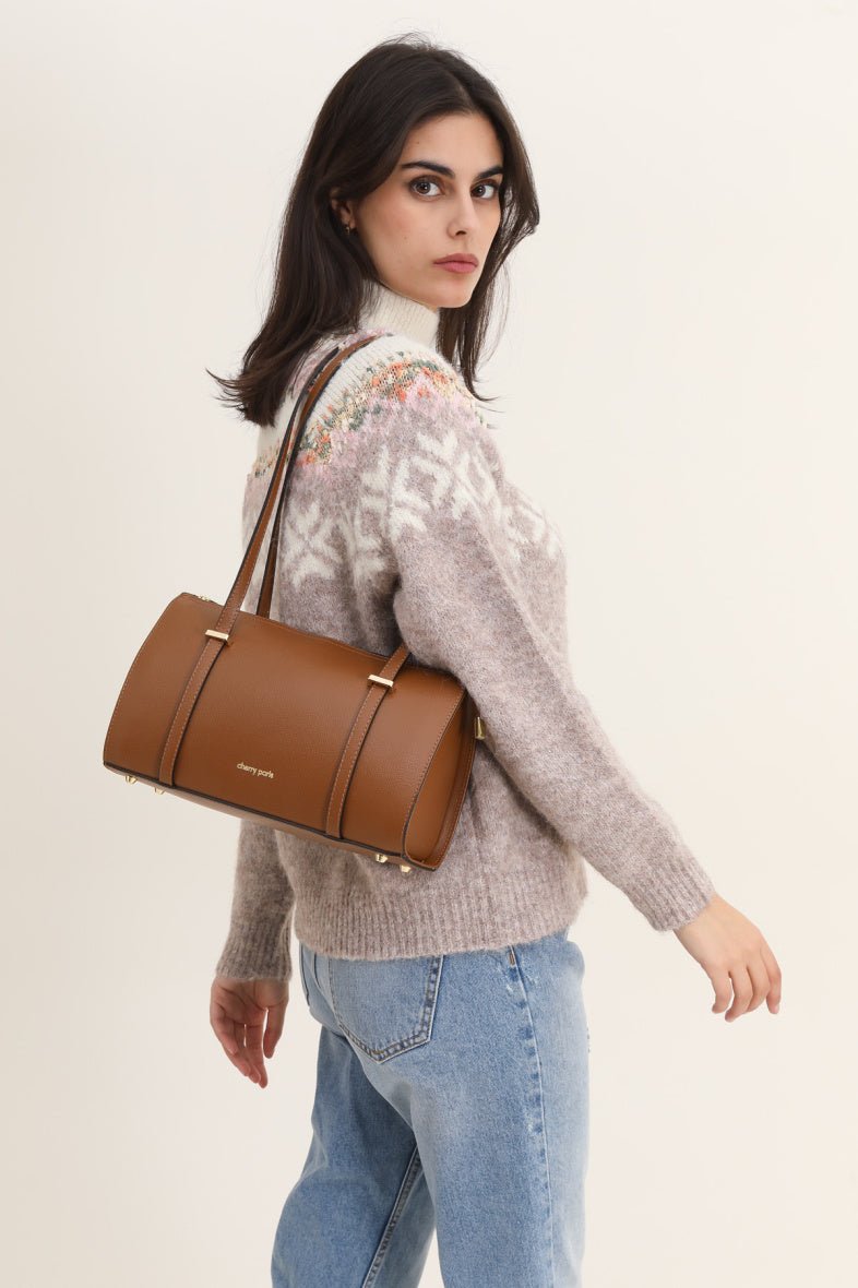 Sac à l'épaule Cherry Paris en cuir de vachette camel - RIVE GAUCHE