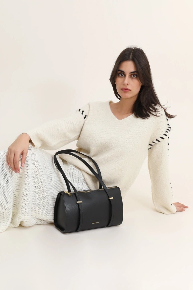 Sac à l'épaule Cherry Paris en cuir de vachette noir - RIVE GAUCHE