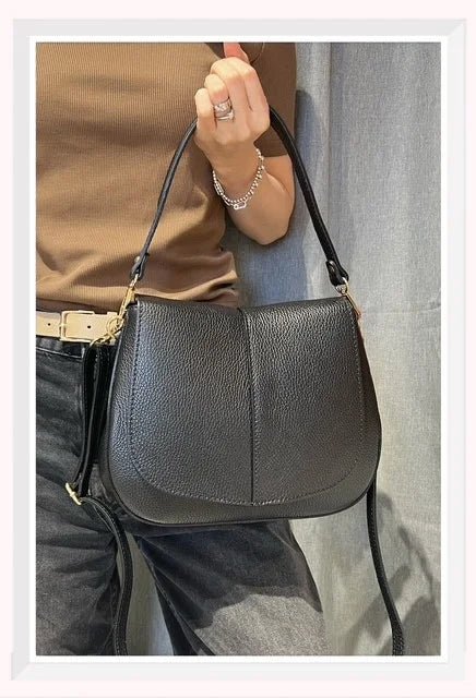 Sac à l'épaule en cuir double compartiment noir - RIVE GAUCHE