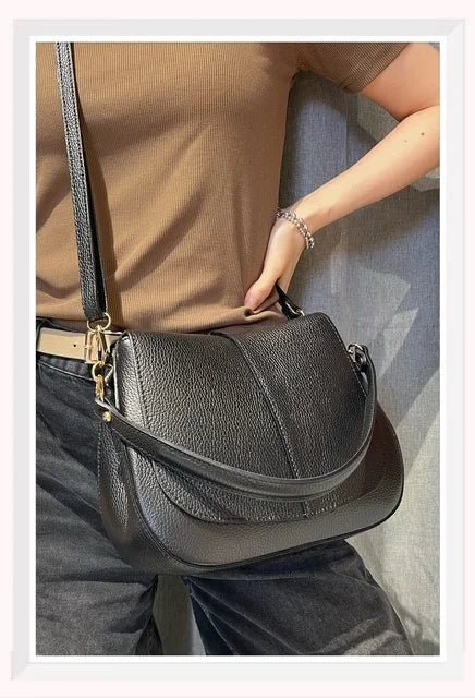 Sac à l'épaule en cuir double compartiment noir - RIVE GAUCHE