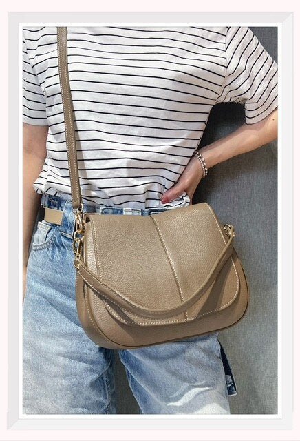 Sac à l'épaule en cuir double compartiment taupe - RIVE GAUCHE