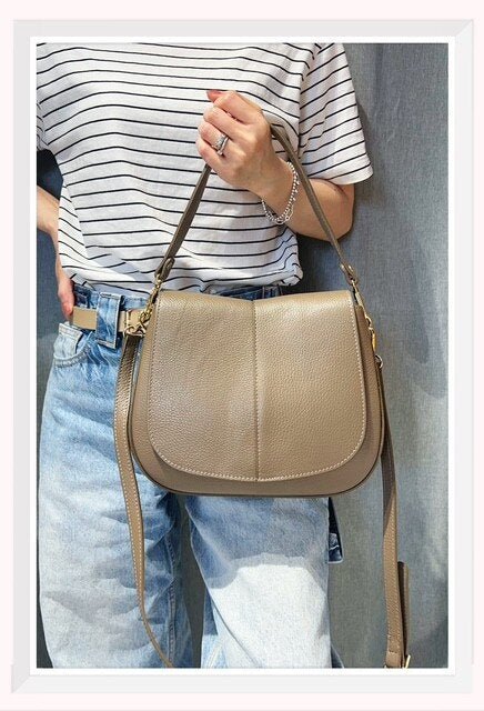 Sac à l'épaule en cuir double compartiment taupe - RIVE GAUCHE