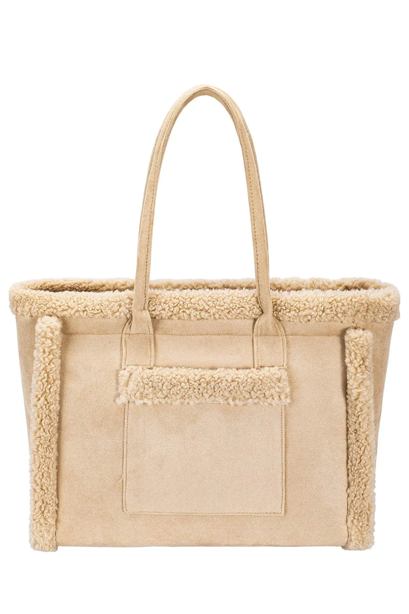 Sac à main en suédine beige bordures moumoute - RIVE GAUCHE