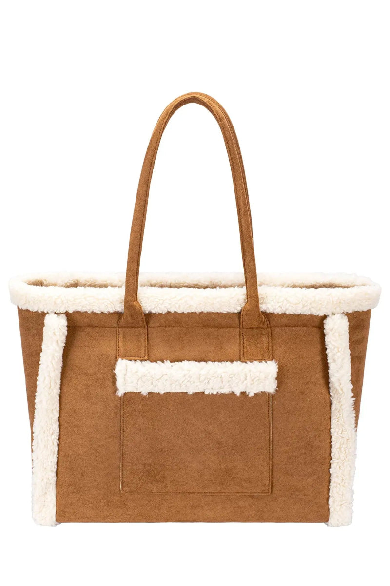 Sac à main en suédine marron bordures moumoute - RIVE GAUCHE