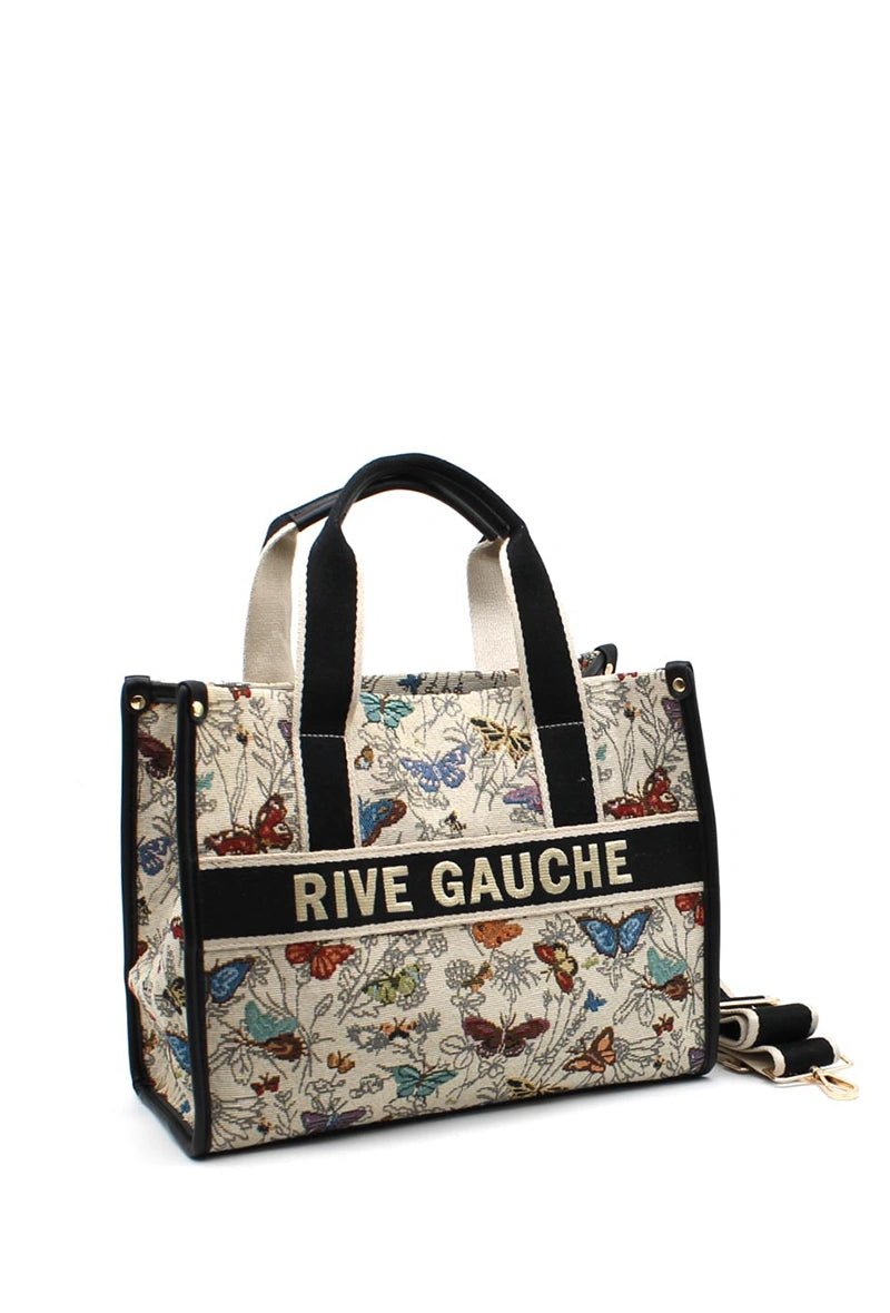 Sac à main taupe imprimé floral RIVE GAUCHE - RIVE GAUCHE