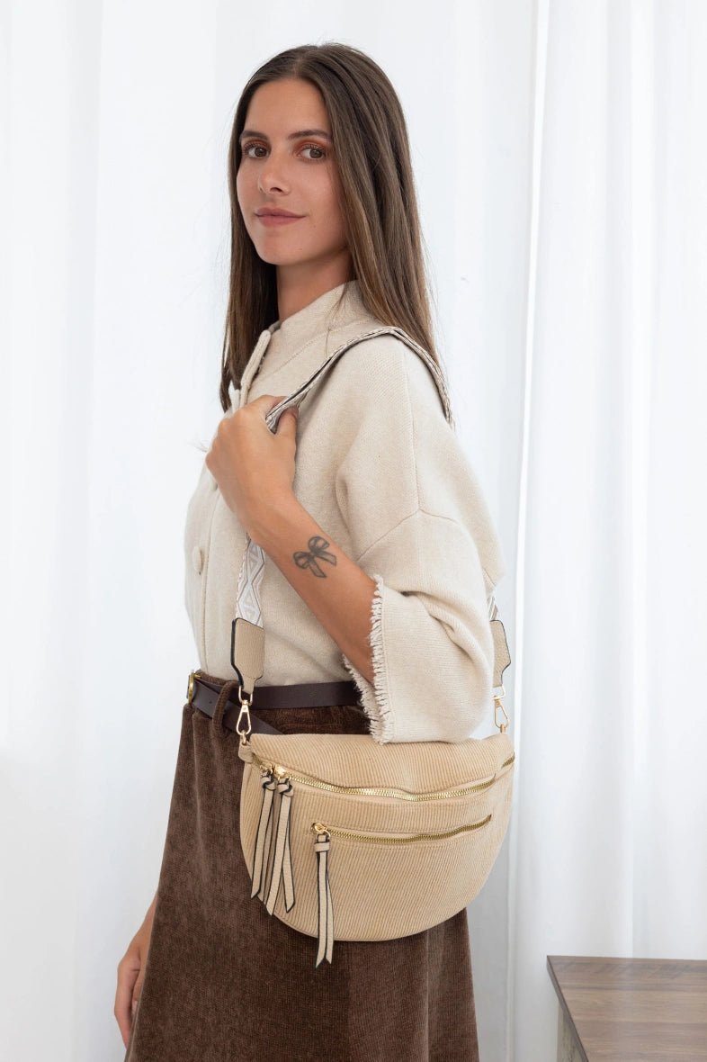 Sac banane velours côtelé beige à bandoulière amovible - RIVE GAUCHE